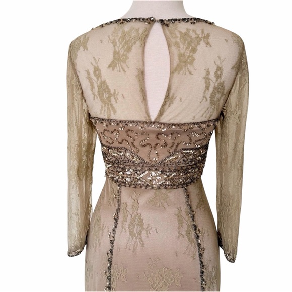 Sue Wong Gown NWT Embellished Long Sleeve Evening Dress Champagne Size 6 - Picture 4 of 11